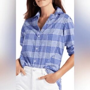 Grayson Button Up Shirt Women’s 01 XS Blue White Plaid The Hero Spring Cotton